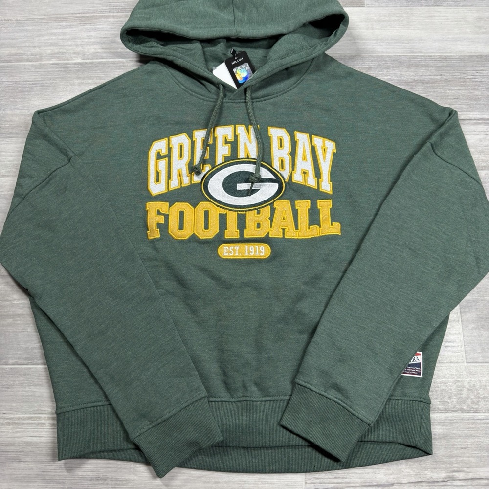 Green Bay Packers New Era NFL Boxy Hoodie Sweatshirt Women's Large Glitter NWT